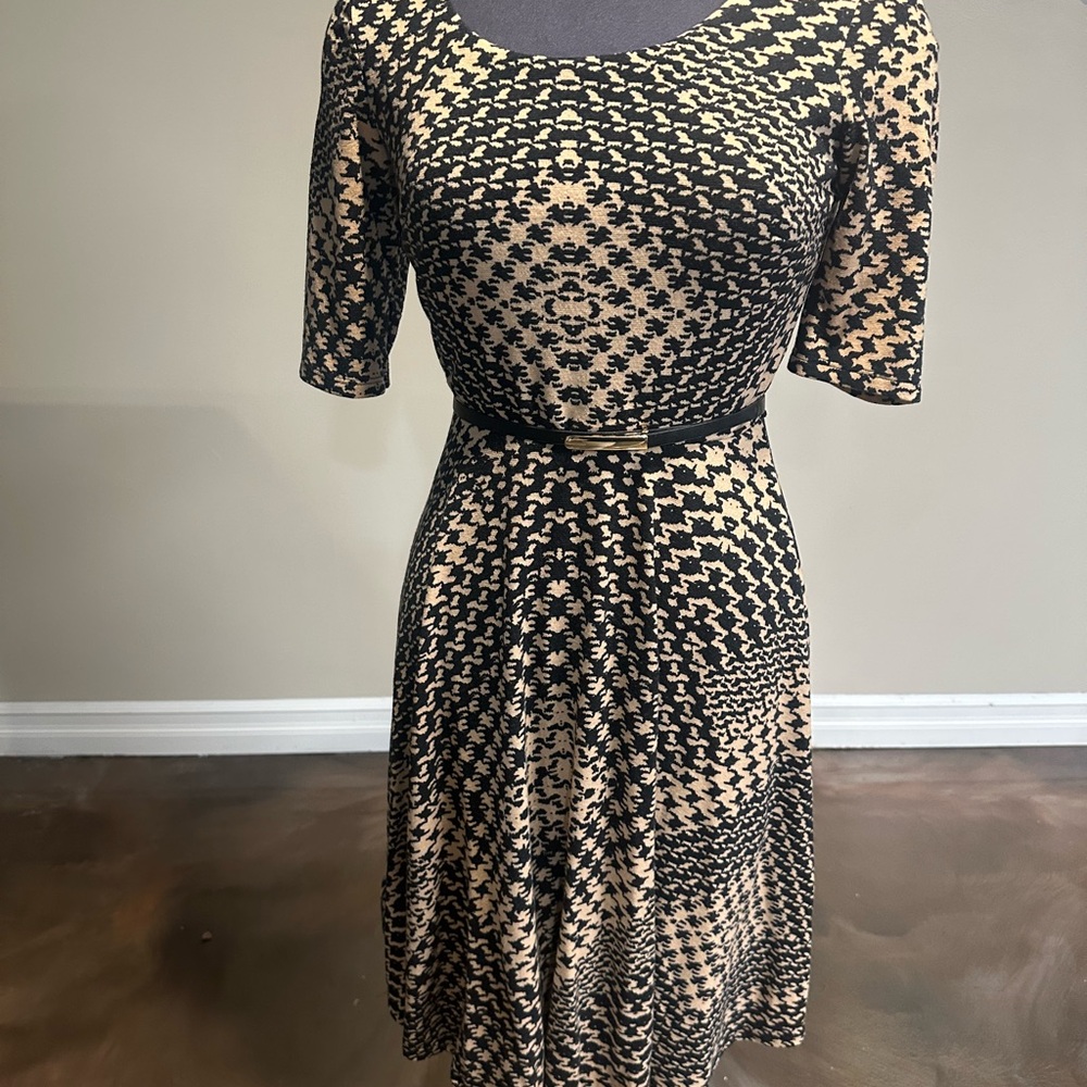 Dress Barn Black and Tan Patterned Midi Dress